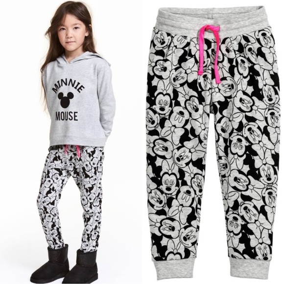 H&M Disney Girls Gray Minnie Mouse Printed Sweatpants Size 5-6 - Picture 1 of 8